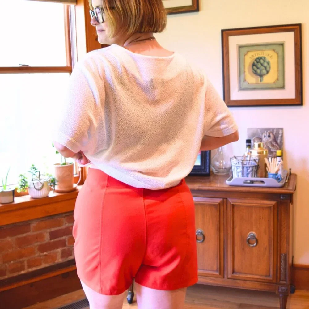 Red Retro Button Front Shorts - Picture 4 of 5